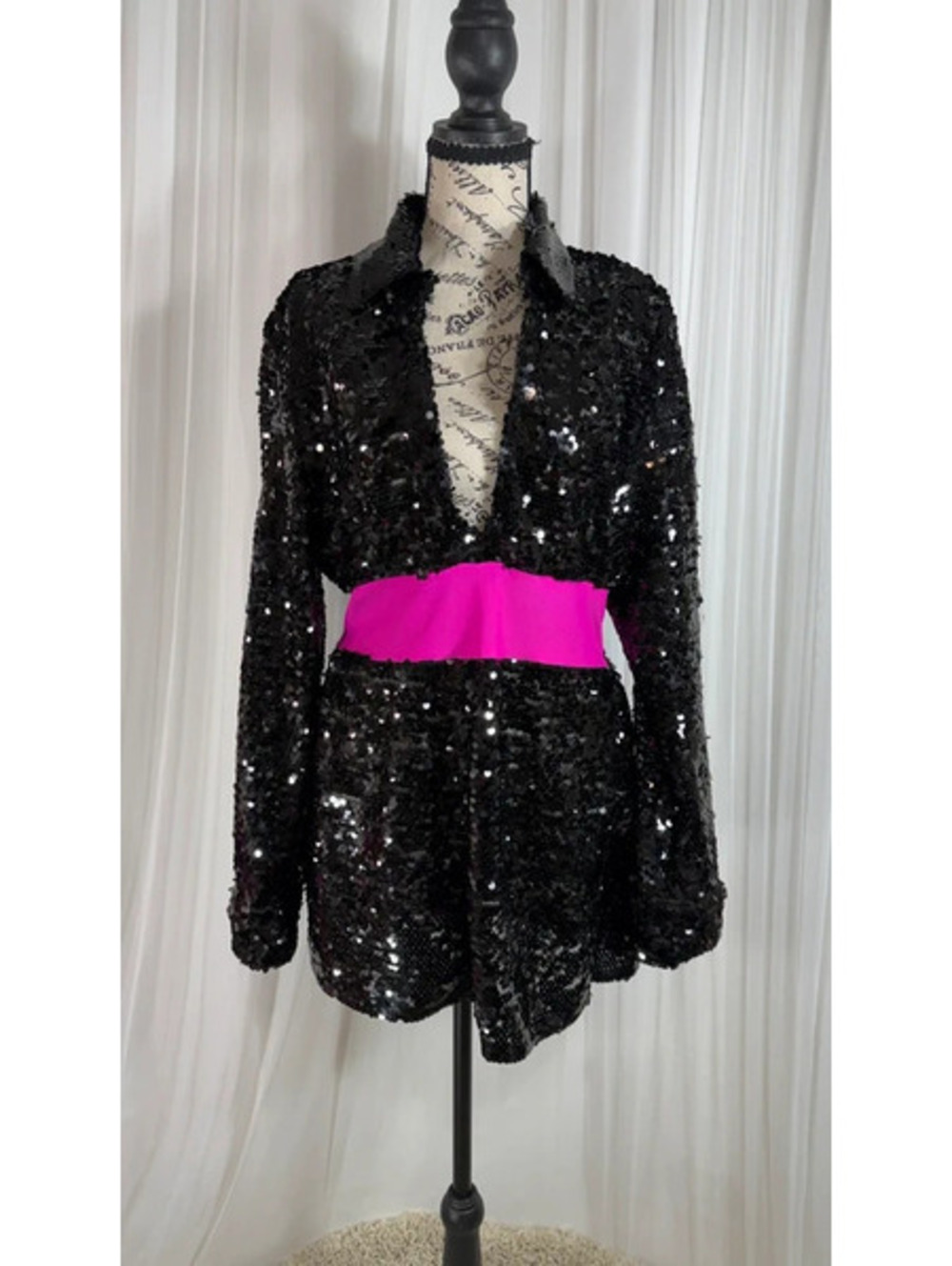 Zara Black Sequin Mini Dress with Pink Lining Size Medium